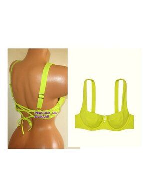 34DD VICTORIA SECRET SWIM Lace-Up Back Strappy Bikini Top Lime Yellow Green NWT